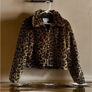 Vtg Cherad Leopard Print Fluffy Faux Fur Jacket Coat Women’s Size L Lined Y2K